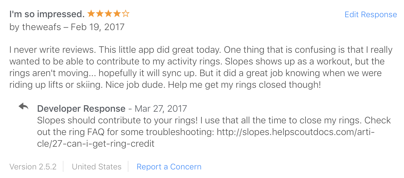 Slopes Diaries 19 App Store Review Replies Curtis Herbert